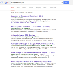 College SEO Program Search Result